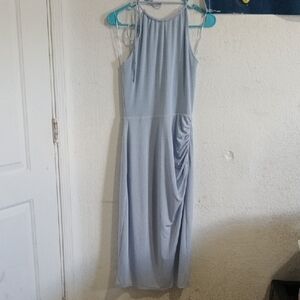 Wayf Gray Asymmetrical Ruched Midi Dress